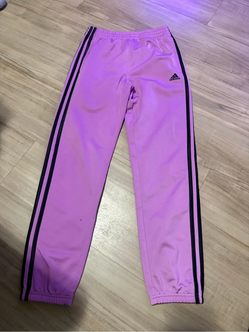 adidas Kids Pink Joggers with Black Side Stripes